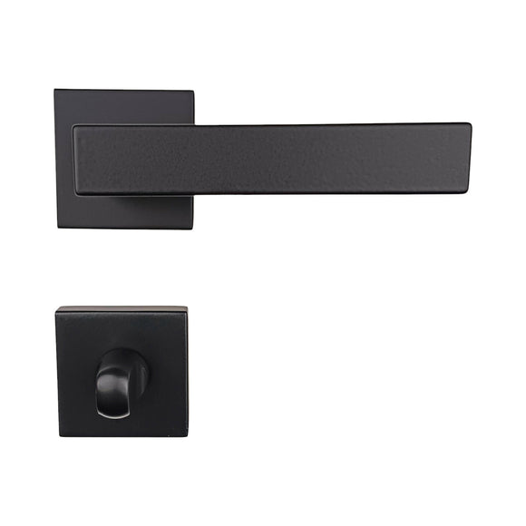 2 poignées de porte sur rosace LOFT, Verrou de condamnation pour salles de bain/WC Finition métal noir mat