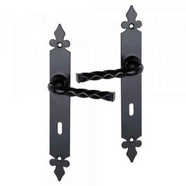 2 poignées de porte sur plaque NANTUA, Entrée de clé pour chambre, Finition aluminium noir, Entraxe standard 195 mm