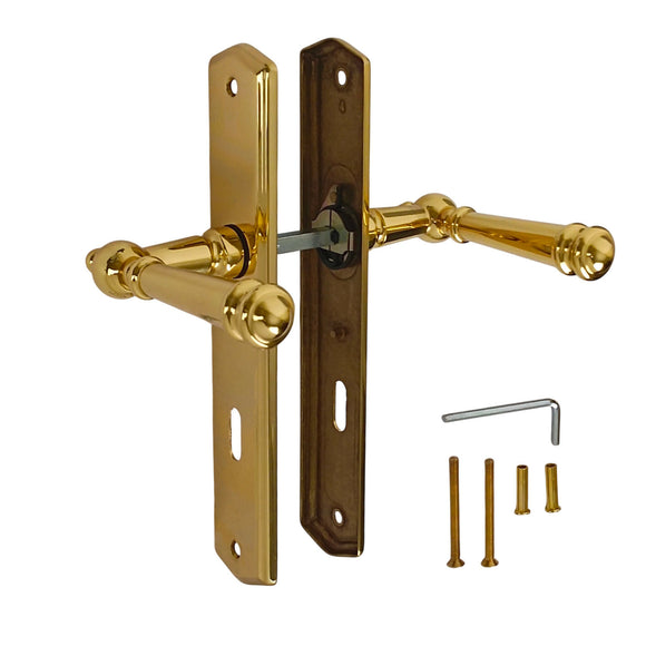 2 poignées de porte ATTILA, Entrée de clé pour chambre, Finition laiton poli doré, Entraxe standard 195 mm