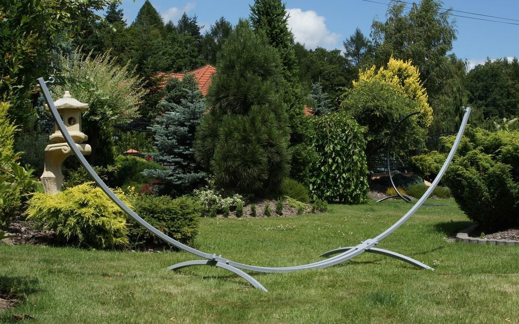 Support de hamac argenté en acier 350x125x120cm - Clicktofournisseur.com