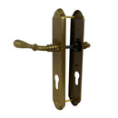 2 poignées de porte sur plaque CARINA, Trou de cylindre - entrée - bureau - service, Finition laiton patiné, Entraxe standard 195 mm