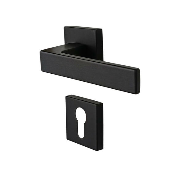 2 poignées de porte sur rosace LOFT, Trou de cylindre - entrée - bureau - service, Finition métal noir mat