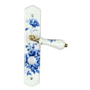 2 poignées de porte sur plaque BLEUET, Verrou de condamnation pour salle de bain/WC, Porcelaine de Limoges, Entraxe standard 195 mm
