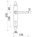 2 poignées de porte sur plaque NANTUA, Verrou condamnation pour salle de bain, Finition aluminium noir, Entraxe standard 195 mm