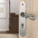 2 poignées de porte sur plaque fine NOBLE, Trou de cylindre - entrée - bureau - service, Finition fer patiné gris, Entraxe 195 mm