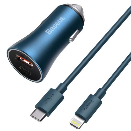 Chargeur de voiture baseus golden contactor pro + câble lightning 1 m