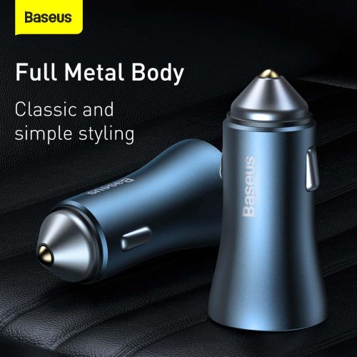 Chargeur de voiture baseus golden contactor pro + câble lightning 1 m