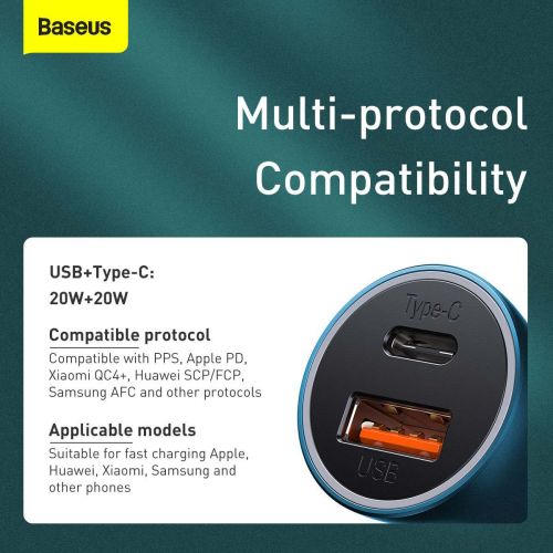 Chargeur de voiture baseus golden contactor pro + câble lightning 1 m