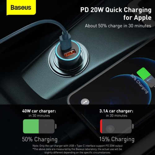 Chargeur de voiture baseus golden contactor pro + câble lightning 1 m