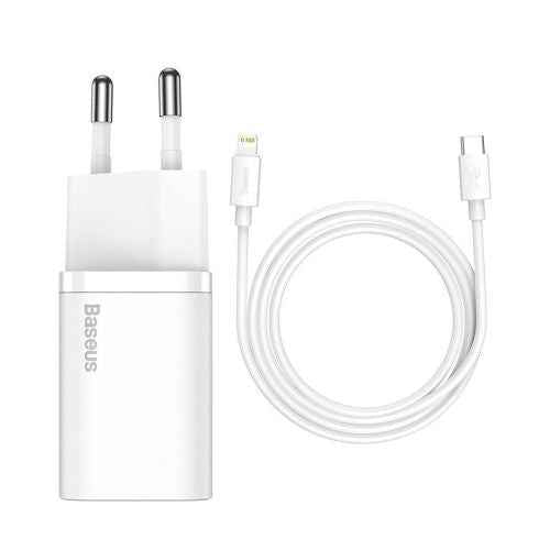 INCARCATOR retea Baseus Super Si, Quick Charge 20W, 1 x USB Type-C 5V/3A max, include cablu USB Type-C la Lightning Iphone 1m, alb "TZCCSUP-B02" (timbru verde 0.18 lei) - 6953156230064