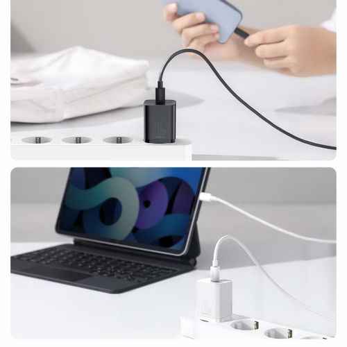 INCARCATOR retea Baseus Super Si, Quick Charge 20W, 1 x USB Type-C 5V/3A max, include cablu USB Type-C la Lightning Iphone 1m, alb "TZCCSUP-B02" (timbru verde 0.18 lei) - 6953156230064