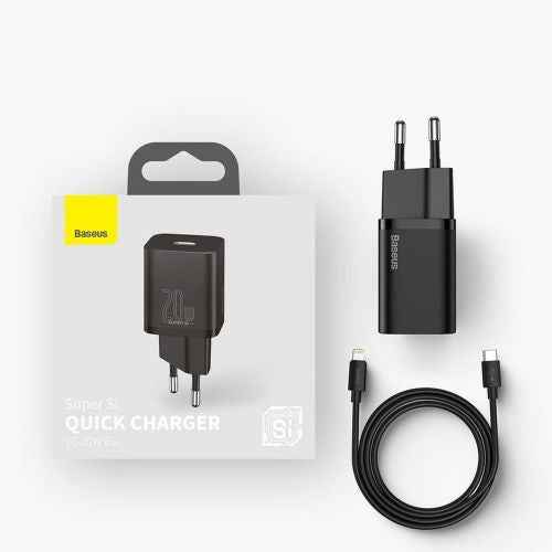 INCARCATOR retea Baseus Super Si, Quick Charge 20W, 1 x USB Type-C 5V/3A max, include cablu USB Type-C la Lightning Iphone 1m, alb "TZCCSUP-B02" (timbru verde 0.18 lei) - 6953156230064
