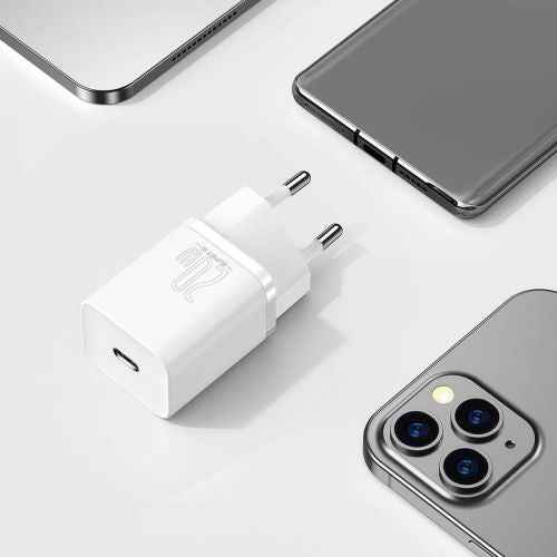 INCARCATOR retea Baseus Super Si, Quick Charge 20W, 1 x USB Type-C 5V/3A max, include cablu USB Type-C la Lightning Iphone 1m, alb "TZCCSUP-B02" (timbru verde 0.18 lei) - 6953156230064