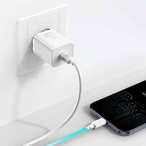 INCARCATOR retea Baseus Super Si, Quick Charge 20W, 1 x USB Type-C 5V/3A max, include cablu USB Type-C la Lightning Iphone 1m, alb "TZCCSUP-B02" (timbru verde 0.18 lei) - 6953156230064