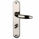 2 poignées de porte sur plaque CHAMBON, Verrou de condamnation pour salle de bain/WC, Finition aluminium nickel mat, Entraxe standard 195 mm