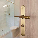 2 poignées sur plaque DURANCE, verrou condamnation pour salle de bain, Finition laiton patiné, Entraxe standard 195 mm