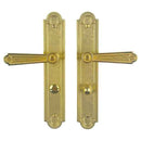 2 poignées de porte sur plaque REGENCE, Verrou condamnation pour salle de bain, Finition laiton poli doré, Entraxe standard 195 mm