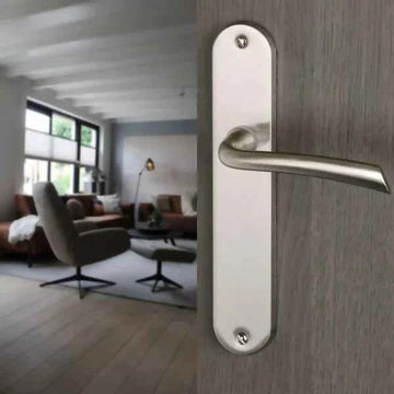 2 poignées de porte sur plaque RHAPSODIE, Sans trou pour pièce à vivre, Finition zamak nickel mat, Entraxe standard 195 mm