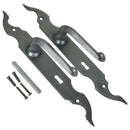 2 poignées de porte sur plaque fine CELTIQUE, Entrée de clé pour chambre, Finition acier aspect fer forgé patiné, Entraxe standard 195 mm