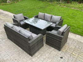 Fimous Extérieur Rotin Mobilier De Jardin Ensemble De Canapé Salon Canapé Table À Manger En Hauteur Réglable Table Inclinable 8 Sièges - 0