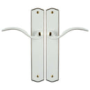 2 poignées de porte sur plaque EVITA, Sans trou pour pièce à vivre, Finition laiton blanc liseré doré, Entraxe standard 195 mm-2