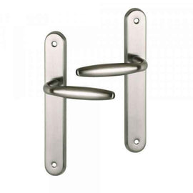 2 poignées de porte sur plaque BRISTOL, Sans trou pour pièce à vivre, Finition aluminium nickel mat, Entraxe standard 195 mm