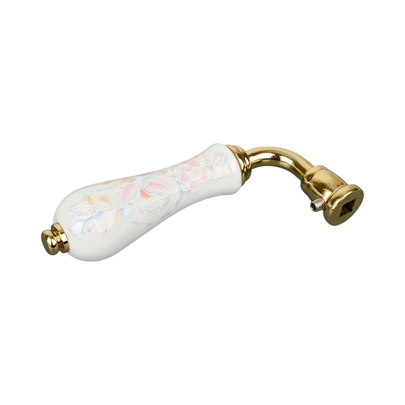 2 poignées de porte ROSAE, Sans trou pour pièce à vivre, Porcelaine de Limoges, Finition coude doré, Entraxe standard 195 mm