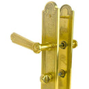 2 poignées de porte sur plaque REGENCE, Verrou condamnation pour salle de bain, Finition laiton poli doré, Entraxe standard 195 mm