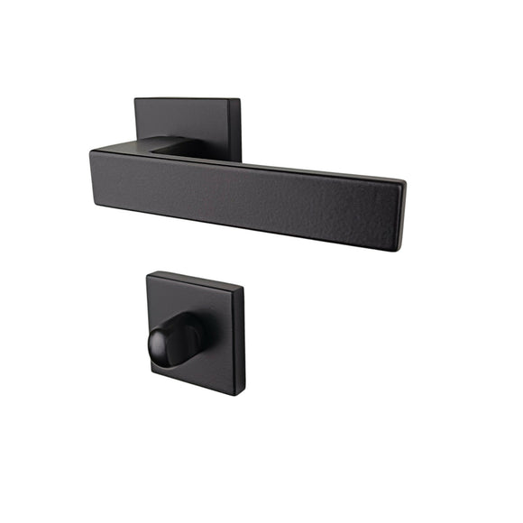 2 poignées de porte sur rosace LOFT, Verrou de condamnation pour salles de bain/WC Finition métal noir mat
