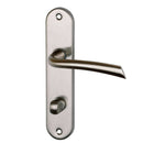 2 poignées de porte sur plaque RHAPSODIE, Verrou condamnation pour salle de bain/WC, Finition zamak nickel mat, Entraxe 165 mm