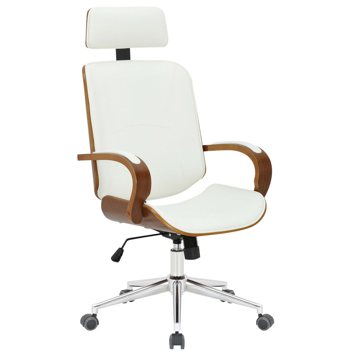 Fauteuil de bureau Dayton, Cuir Blanc & Noyer