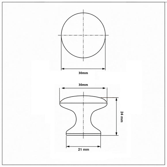 Schéma technique de bouton de meuble ROND, Finition zamak nickel mat