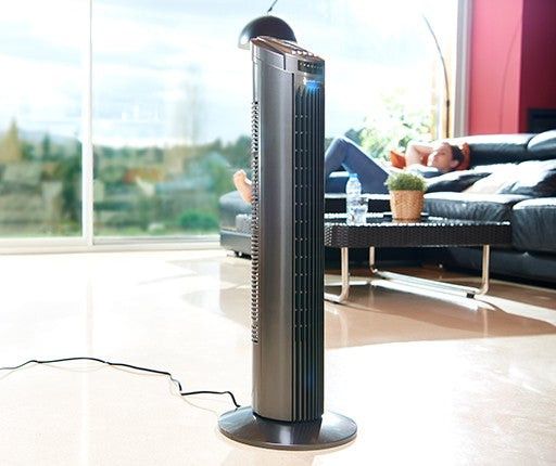Ventilateur colonne oscillant avec minuterie 45w noir - Clicktofournisseur.com