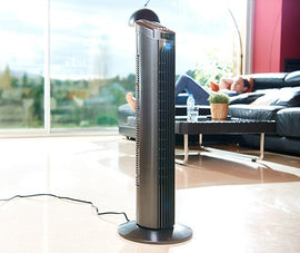Ventilateur colonne oscillant avec minuterie 45w noir - Clicktofournisseur.com