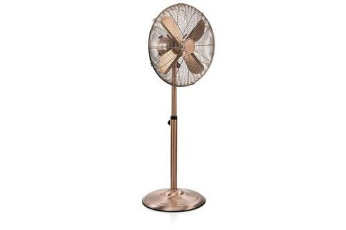 Ventilateur sur pied rétro finition cuivre diamètre 40 cm 50w clicktofournisseur.com