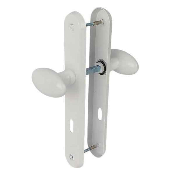 2 poignées de porte sur plaque CHIC, Entrée de clé pour chambre, Finition aluminium blanc RAL 9016, Entraxe standard 195 mm