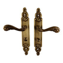 2 poignées de porte sur plaque SULLY, Verrou de condamnation pour salle de bain/WC, Finition laiton patiné aspect vieilli, Entraxe standard 195 mm