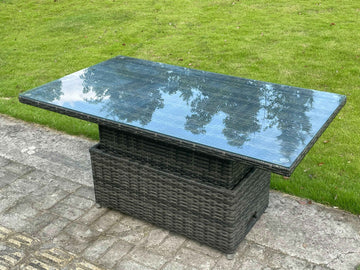 Fimous Meuble de jardin canapé rotin 8 places avec table à manger réglable et tabouret Ensemble salon extérieur