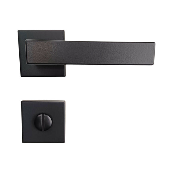 2 poignées de porte sur rosace LOFT, Verrou de condamnation pour salles de bain/WC Finition métal noir mat