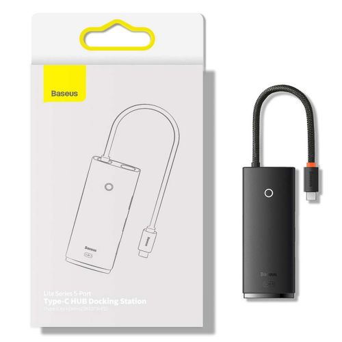 Hub Baseus Lite Series 5w1 USB-C vers 3x USB 3.0 + USB-C + HDMI (noir)