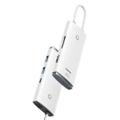 Baseus HUB Lite Series 6-in-1 Multifunctional (Type-C to 2x USB 3.0 / Type-C / HDMI 1.4 / SD/TF) White (WKQX050102)