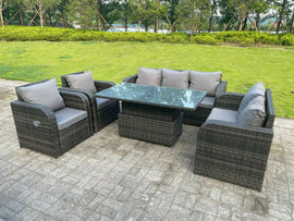 Fimous Rotin Meubles De Jardin En Plein Air Ascenseur Réglable Table À Manger Ou Table Basse Ensemble De Sièges D'amour Canapé 2 Places Canapé 3 Places Canapé Chaise Longue 7 Places