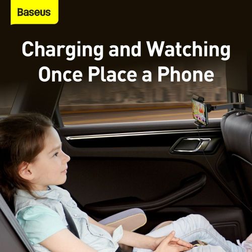 Baseus Support de téléphone pour voiture avec chargeur sans fil et stockage d'énergie pour siège arrière 15 W Noir (WXHZ-01)