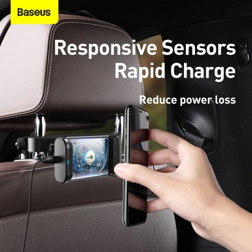 Baseus Support de téléphone pour voiture avec chargeur sans fil et stockage d'énergie pour siège arrière 15 W Noir (WXHZ-01)
