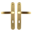 2 poignées de porte sur plaque VINTAGE, Entrée de clé pour chambre, Finition laiton doré satiné, Entraxe stand 195 mm
