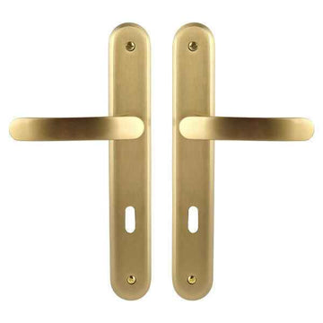 2 poignées de porte sur plaque VINTAGE, Entrée de clé pour chambre, Finition laiton doré satiné, Entraxe stand 195 mm