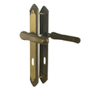 2 poignées de porte sur plaque ISABELLA, Entrée de clé pour chambre, Finition laiton patiné, Entraxe standard 195 mm