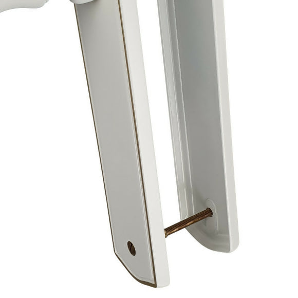 2 poignées de porte sur plaque EVITA, Sans trou pour pièce à vivre, Finition laiton blanc liseré doré, Entraxe standard 195 mm