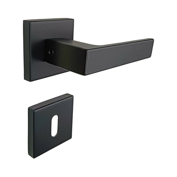 2 poignées de porte sur rosace LOFT, Entrée de clé pour chambre, Finition métal noir mat
