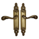 2 poignées de porte sur plaque SULLY, Sans trou pour pièce à vivre, Finition laiton patiné aspect vieilli, Entraxe standard 195 mm